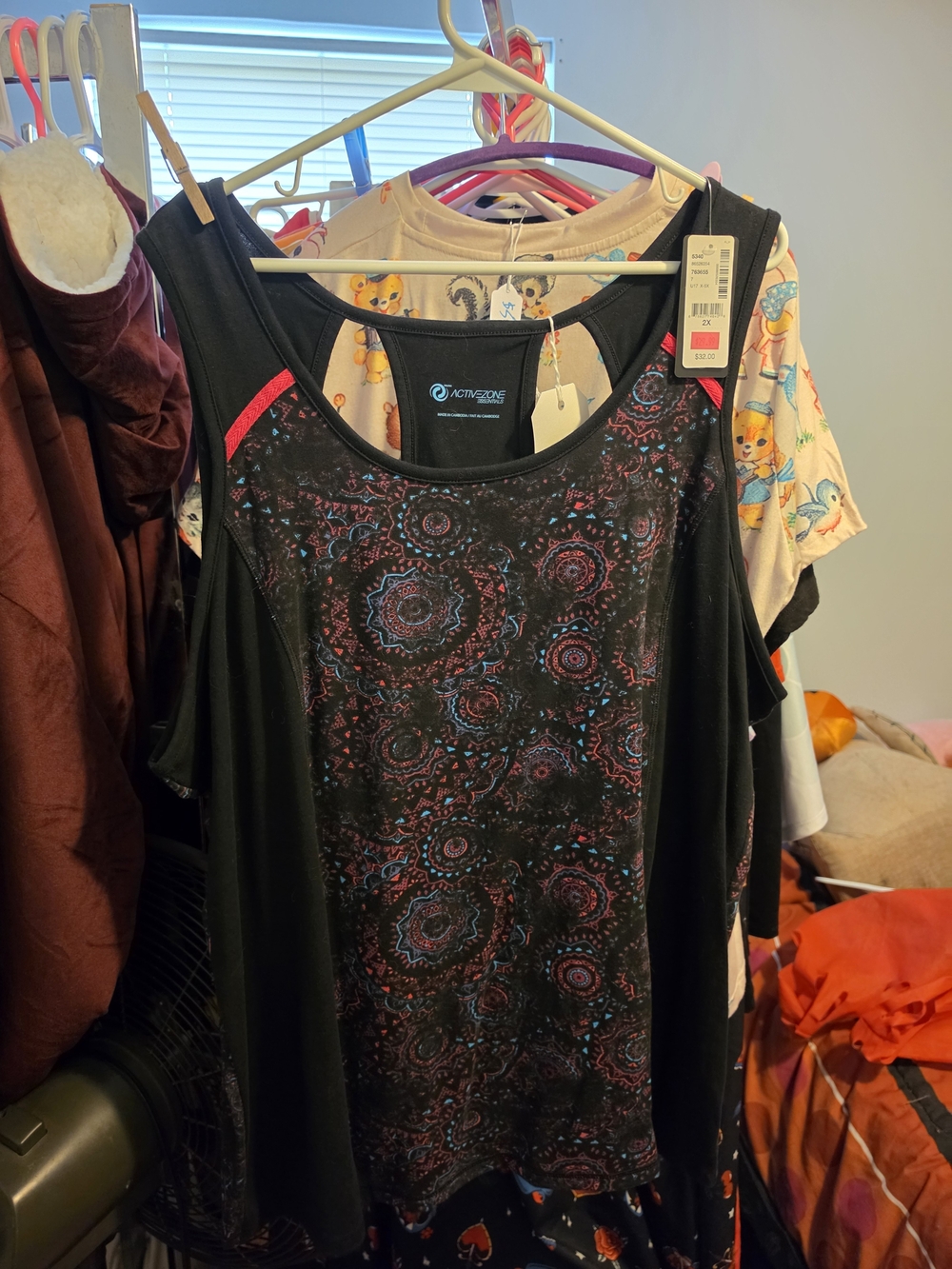 Penningtons Black Tank with Pink and Blue Medallion Print